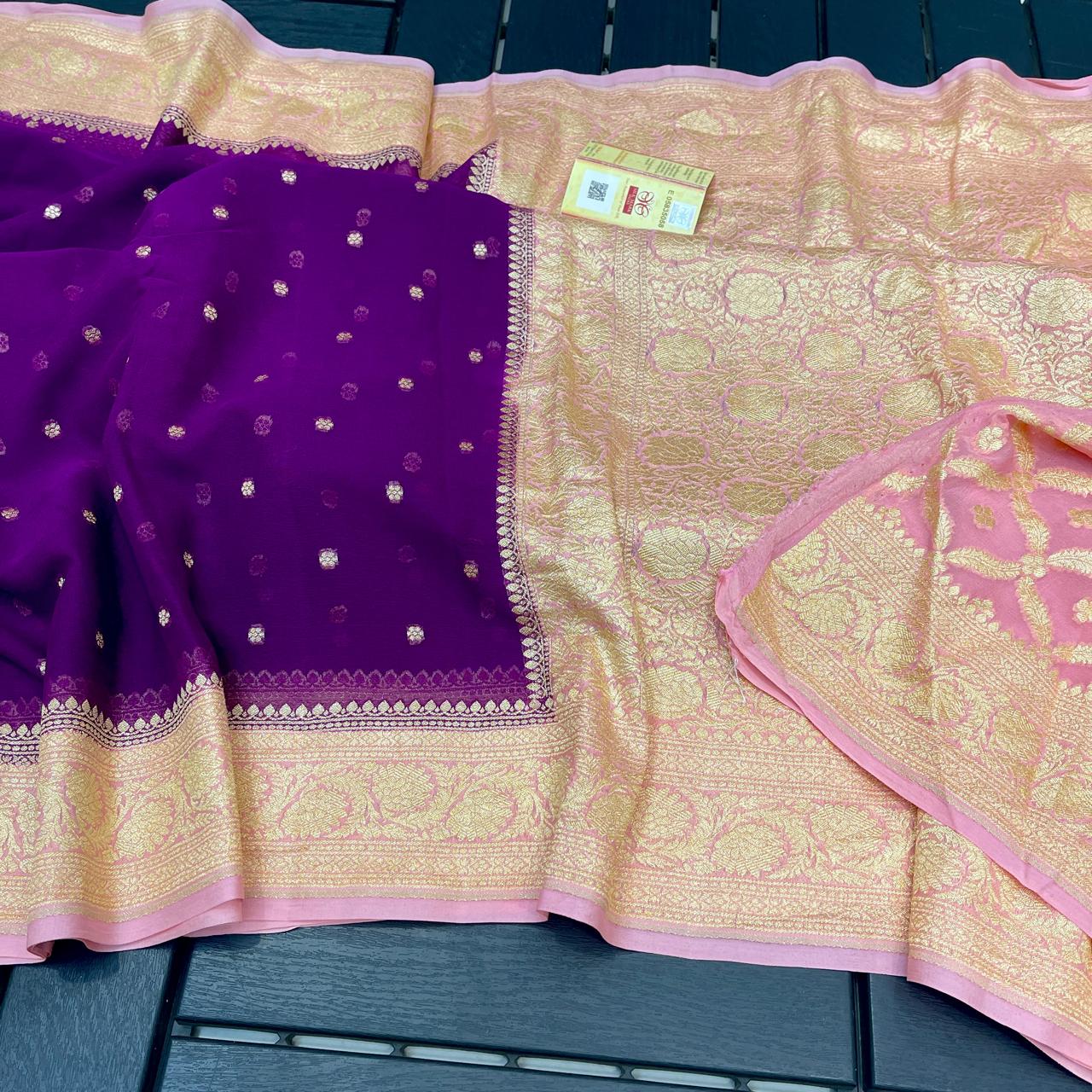 Purple Pure Khaddi Georgette Banarasi Saree