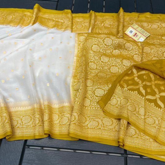 Pure Khaddi Georgette Haldi Banarasi Saree