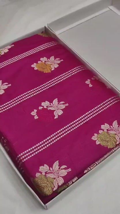 Rani Pink Handwoven Pure Katan Multi Meenakari Banarasi Saree