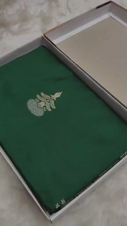 Green Pure Katan Silk Kadhua Sona Rupa Boota Saree