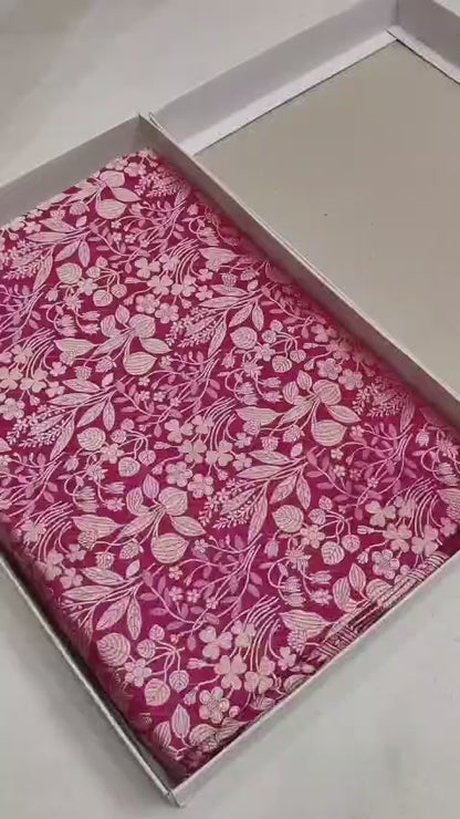Magenta Pure Handloom Katan Brocade Banarasi Saree