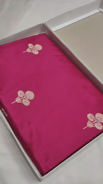 Rani Pink Pure Banarasi Handwoven Kadhua Katan Silk Saree