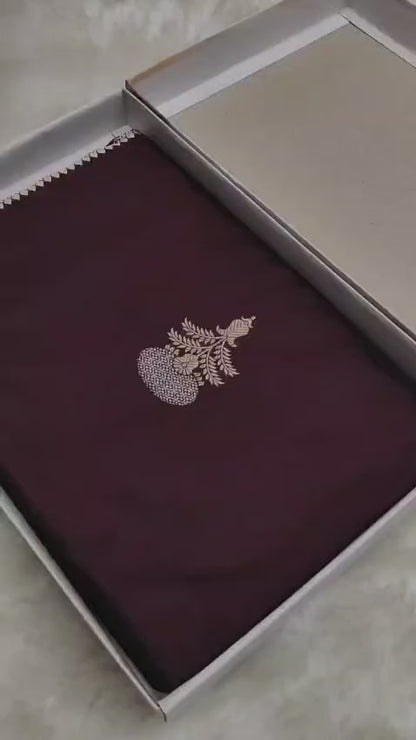 Garnet Pure Katan Silk Kadhua Sona Rupa Boota Saree