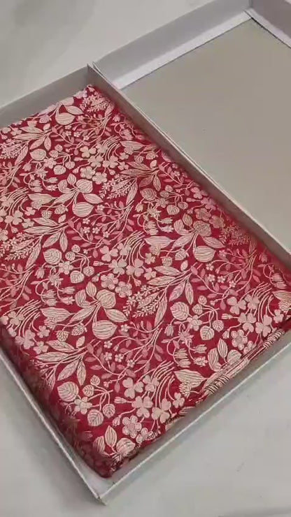 Red Pure Handloom Katan Brocade Banarasi Saree