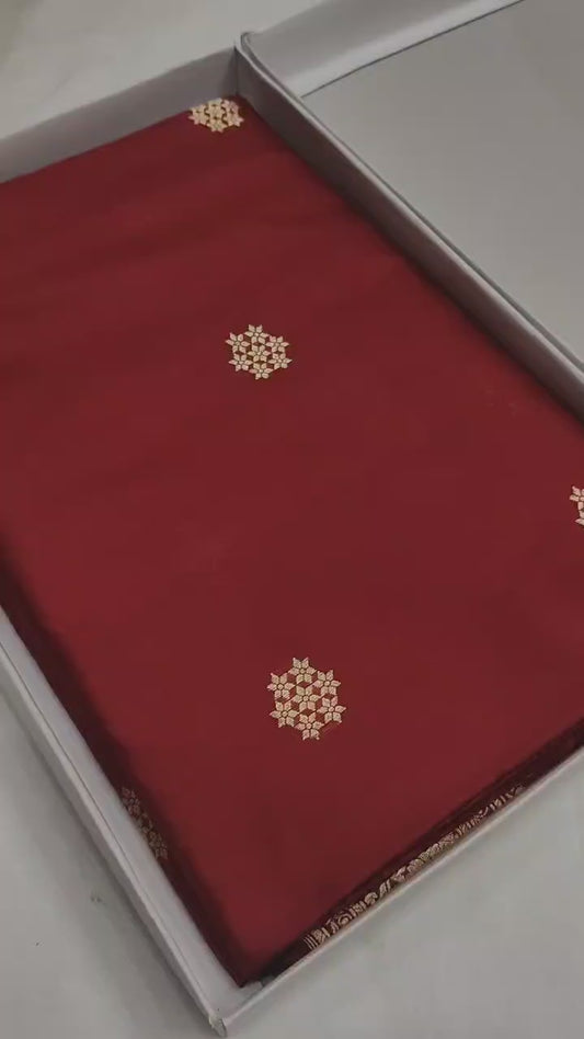 Mahroon Pure Banarasi Handwoven Kadhua Katan Silk Saree