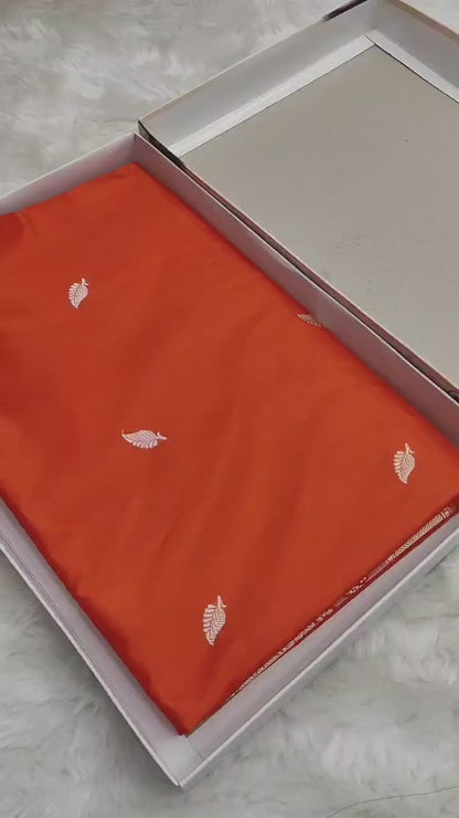 Orange Handwoven Vintage Pure Banarasi Silk Boota Saree
