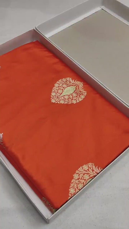 Orange Pure Banarasi Handwoven Kadhua Katan Silk Saree