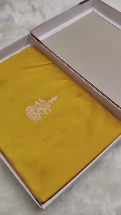 Yellow Pure Katan Silk Kadhua Sona Rupa Boota Saree