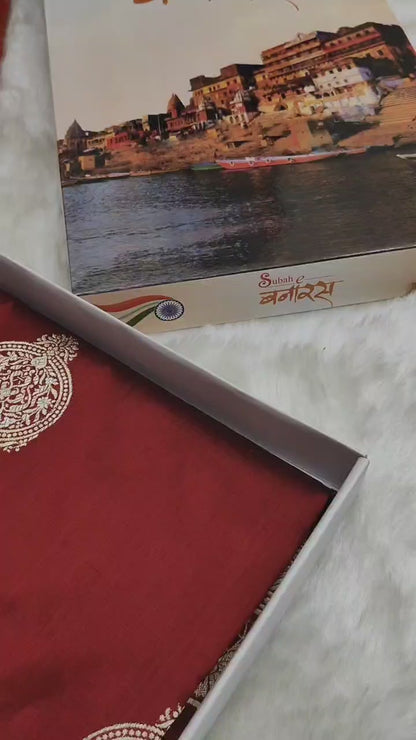 Maroon Pure Banarasi Handwoven Kadhua Katan Silk Saree