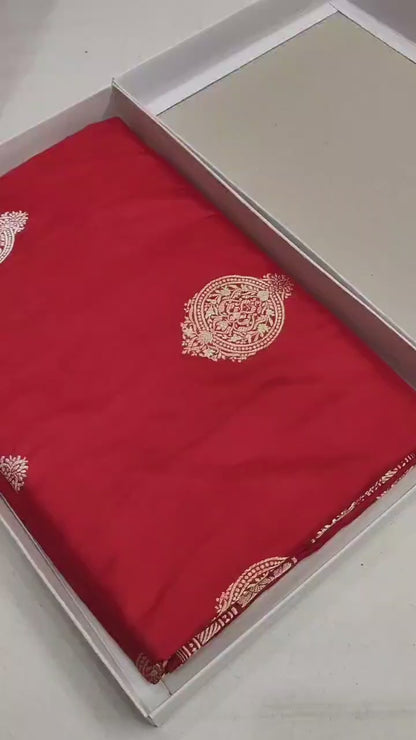 Red Pure Banarasi Handwoven Kadhua Katan Silk Saree