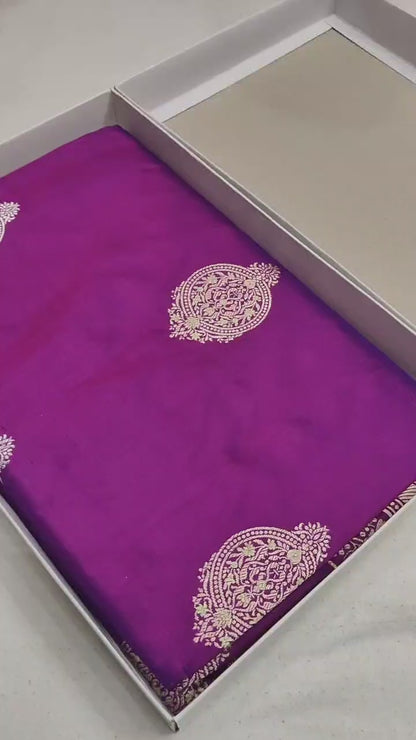 Majenta Pure Banarasi Handwoven Kadhua Katan Silk Saree
