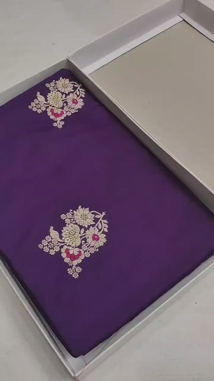 Purple Pure Banarasi Handwoven Kadhua Katan Silk Saree