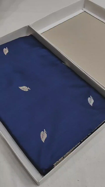 Navy Blue Pure Banarasi Handwoven Kadhua Katan Silk Saree