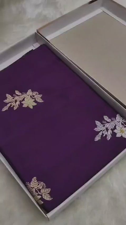 Purple Handwoven Vintage Pure Banarasi Silk Boota Saree