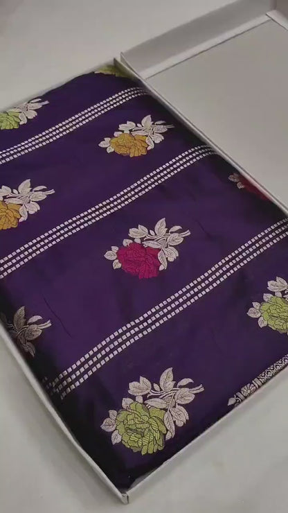 Purple Handwoven Pure Katan Multi Meenakari Banarasi Saree