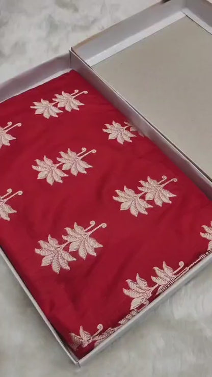 Red Pure Katan Silk Boota Saree