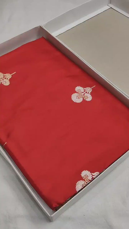 Red Pure Banarasi Handwoven Kadhua Katan Silk Saree