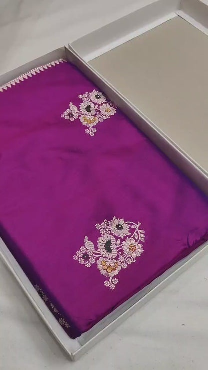 Majenta Pure Banarasi Handwoven Kadhua Katan Silk Saree