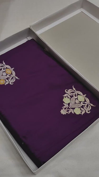 Deep Purple Handwoven Vintage Pure Banarasi Silk Boota Saree