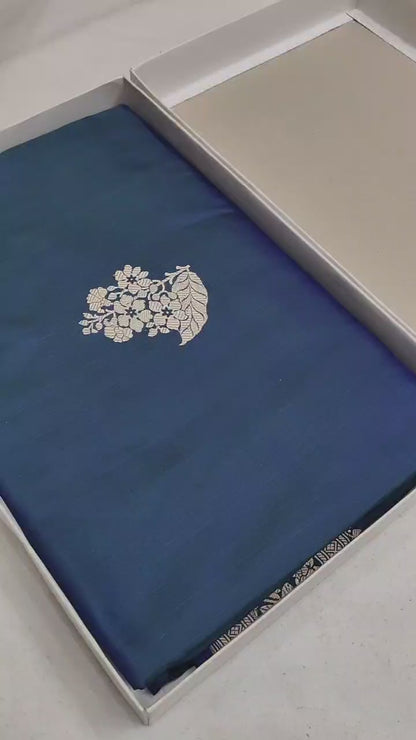 Navy Blue Pure Banarasi Handwoven Kadhua Katan Silk Saree
