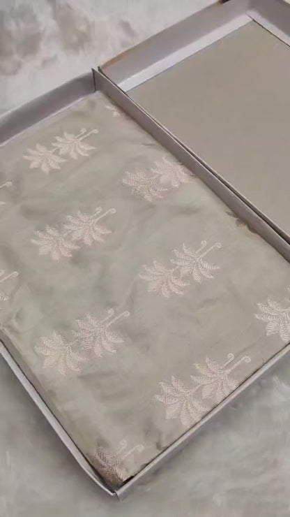 Beige Pure Katan Silk Boota Saree