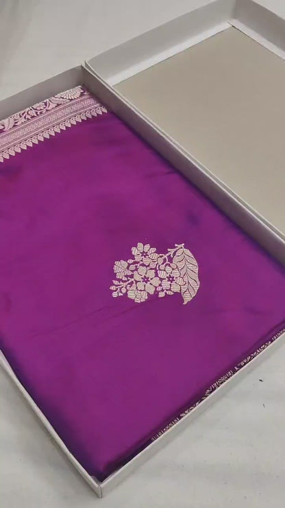 Majenta Pure Banarasi Handwoven Kadhua Katan Silk Saree