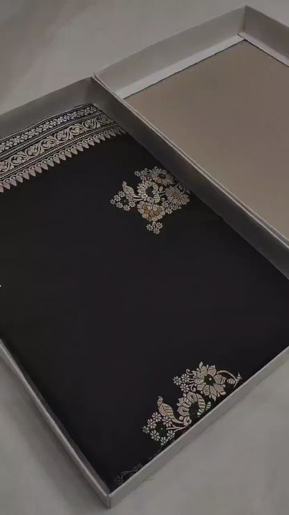 Black Pure Banarasi Handwoven Kadhua Katan Silk Saree