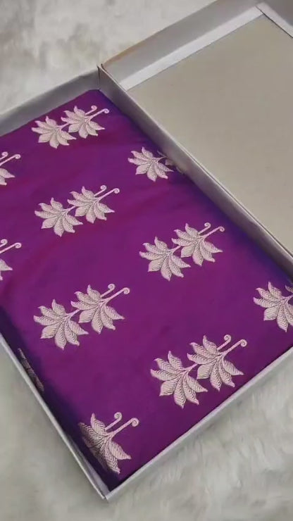 Dual Purple Pure Katan Silk Boota Saree