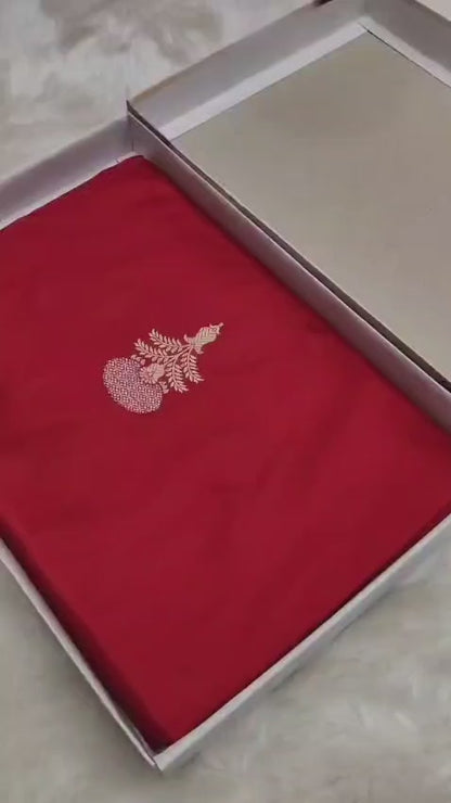 Red Pure Katan Silk Kadhua Sona Rupa Boota Saree