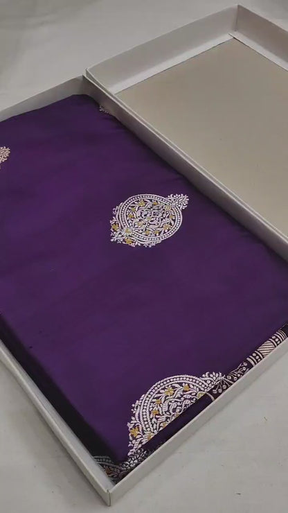 Majenta Pure Banarasi Handwoven Kadhua Katan Silk Saree