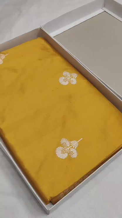 Mustard Pure Banarasi Handwoven Kadhua Katan Silk Saree