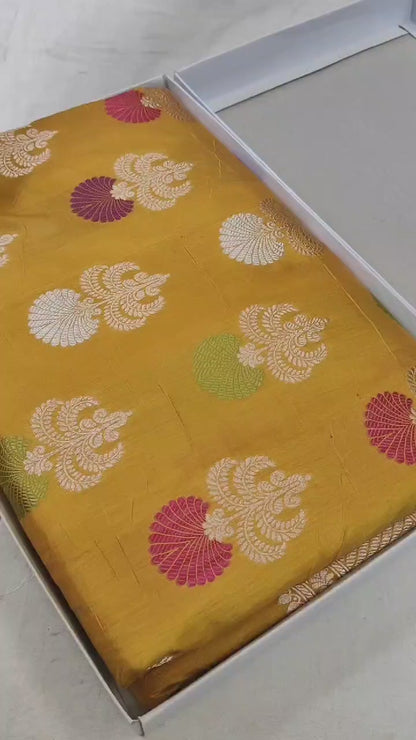 Haldi Ceremony Pure Katan Silk Handloom Meenakari Boota Saree