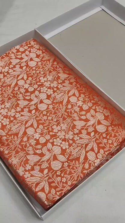 Orange Pure Handloom Katan Brocade Banarasi Saree