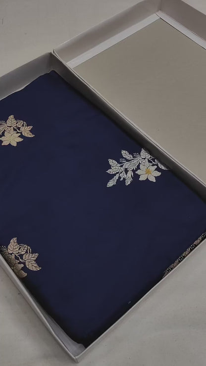 Royal Blue Handwoven Vintage Pure Banarasi Silk Boota Saree