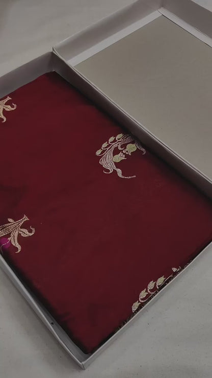 Maroon Handwoven Vintage Pure Banarasi Silk Saree