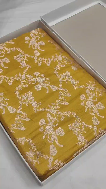 Mustard Pure Katan Silk Banarasi Saree