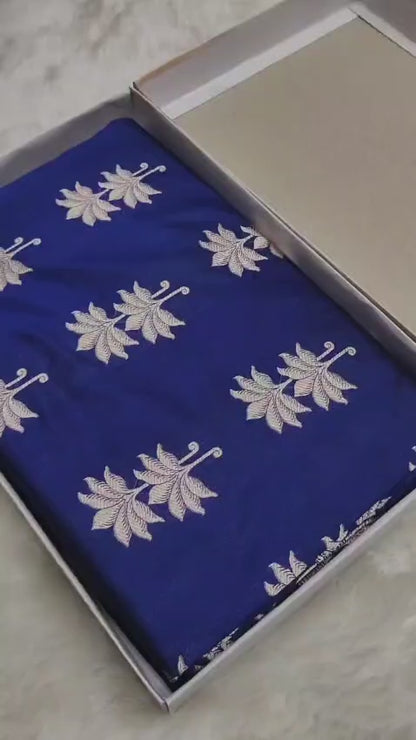 Royal Blue Pure Katan Silk Boota Saree