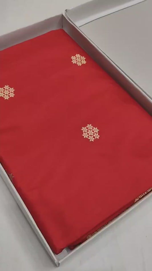 Red Pure Banarasi Handwoven Kadhua Katan Silk Saree