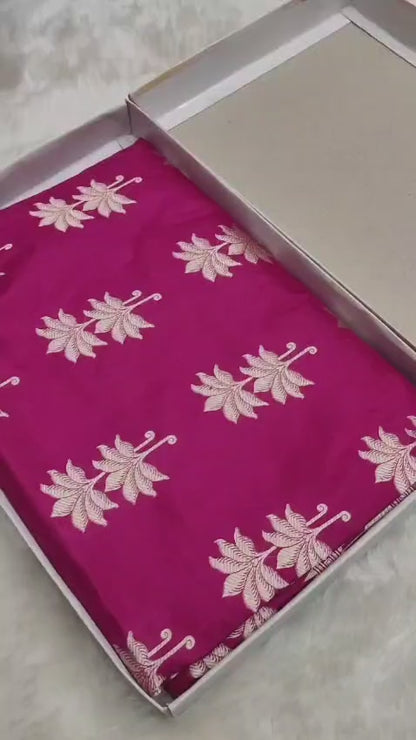 Rani Pink Pure Katan Silk Boota Saree