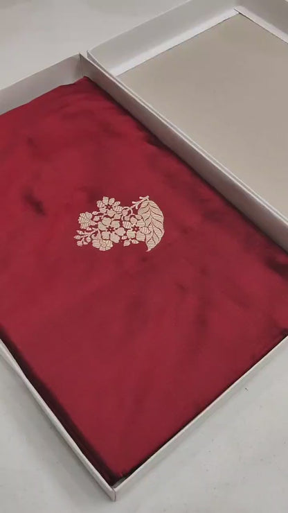 Mahroon Pure Banarasi Handwoven Kadhua Katan Silk Saree