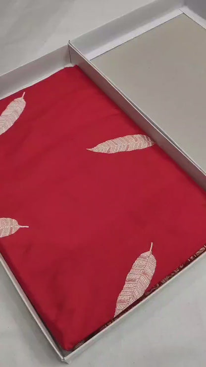 Red Pure Banarasi Handwoven Kadhua Katan Silk Saree
