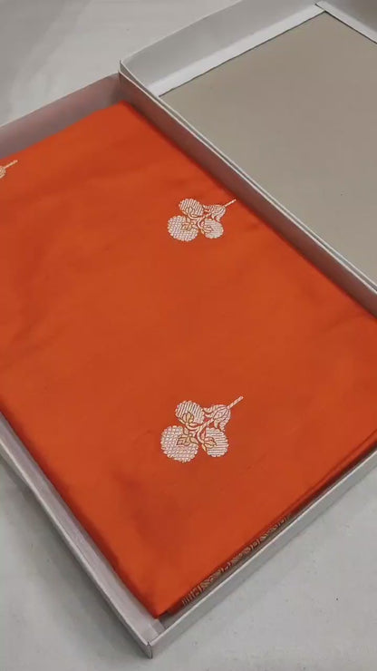 Orange Pure Banarasi Handwoven Kadhua Katan Silk Saree