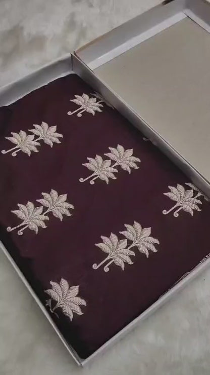 Garnet Pure Katan Silk Boota Saree