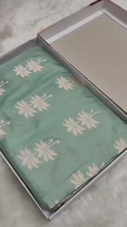 Pista green Pure Katan Silk Boota Saree