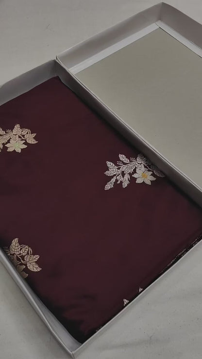 Wine Handwoven Vintage Pure Banarasi Silk Boota Saree