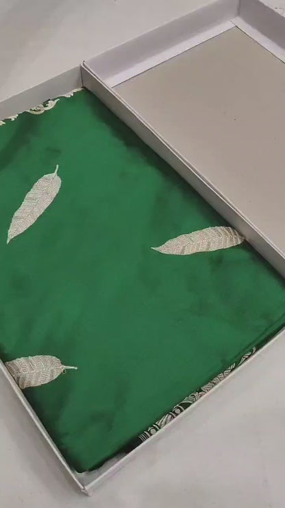 Green Pure Banarasi Handwoven Kadhua Katan Silk Saree