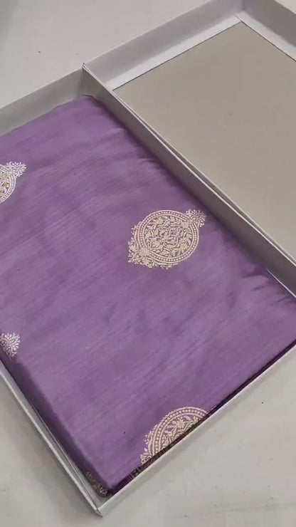 Mauve Pure Banarasi Handwoven Kadhua Katan Silk Saree