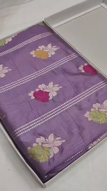 Purple Handwoven Pure Katan Multi Meenakari Banarasi Saree