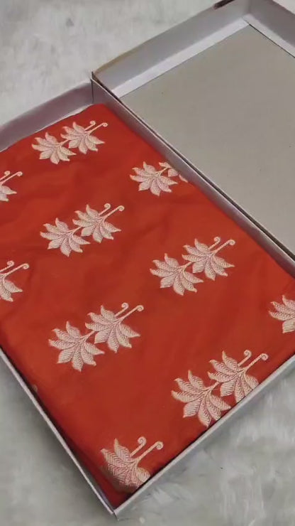 Orange Pure Katan Silk Boota Saree