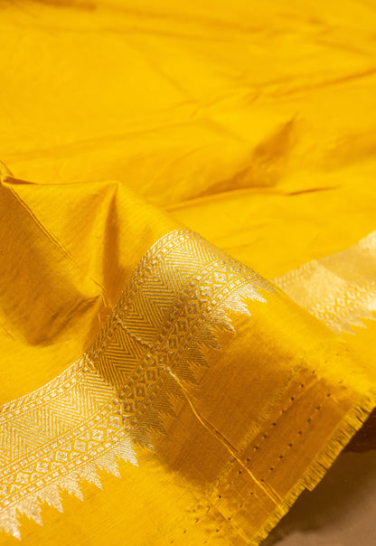 Mustard Handwoven Pure Katan Multi Meenakari Banarasi Saree